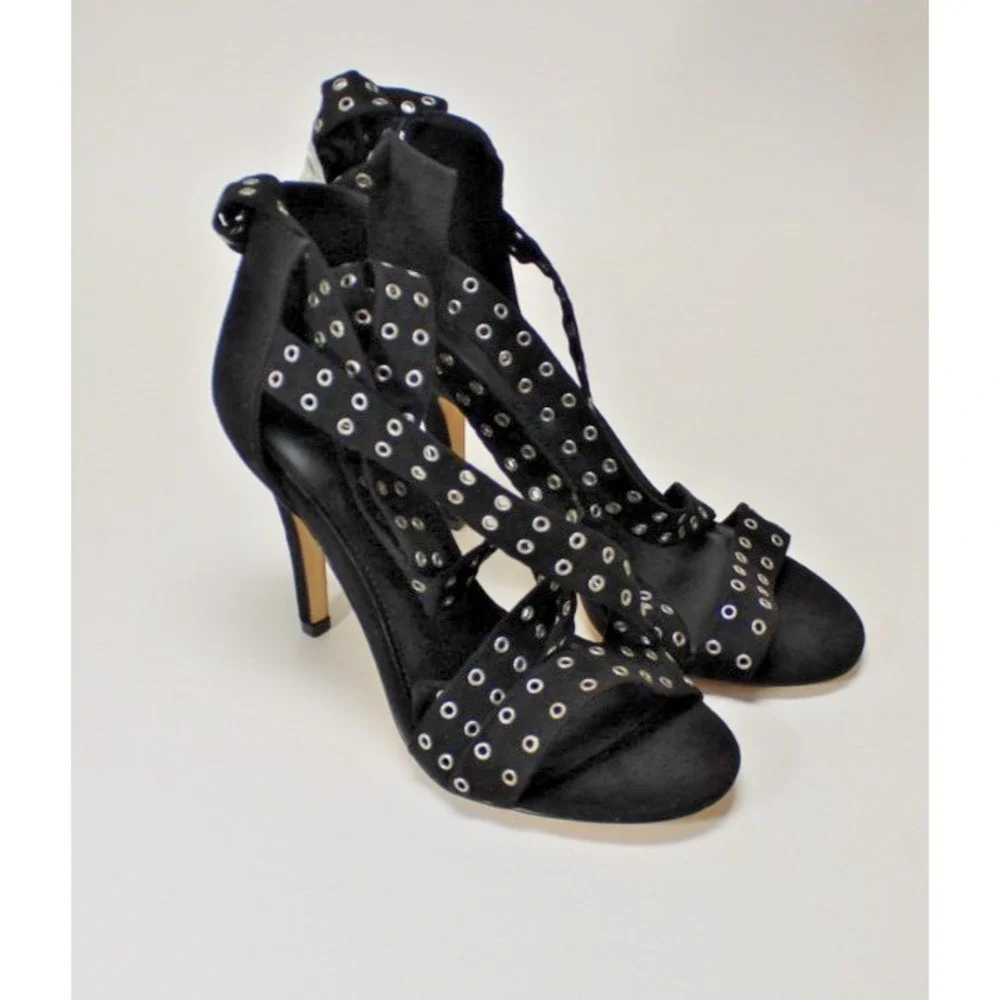 Torrid Black Grommet Strap Heels Size 9 | Suede Zip Back Lace Up Whimsigoth